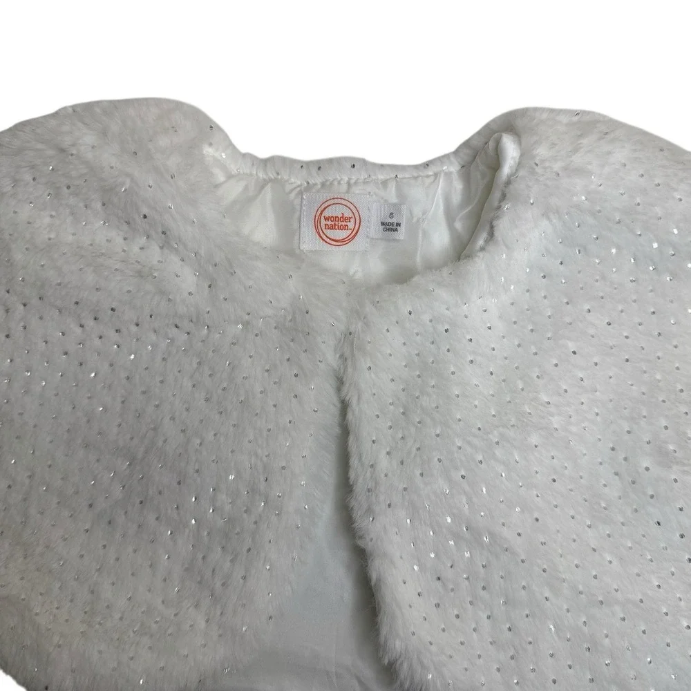 Lot Of 2‎ Gymboree & Wonder Nation Girl White Faux Fur Winter Coat Cape 4 & 6